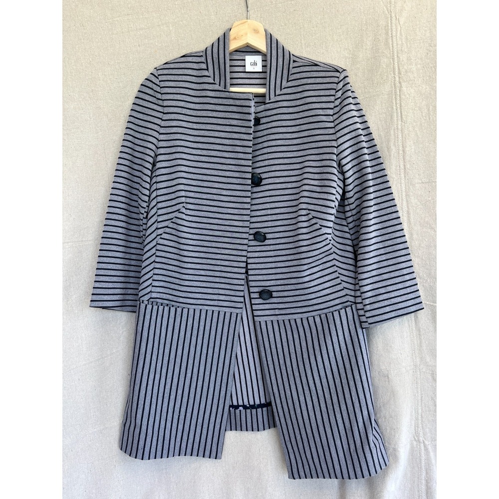CAbi Women's Dappled Stripe Car Coat Jacket‎ Size Small Cotton Blend Navy Blue - Picture 2 of 12